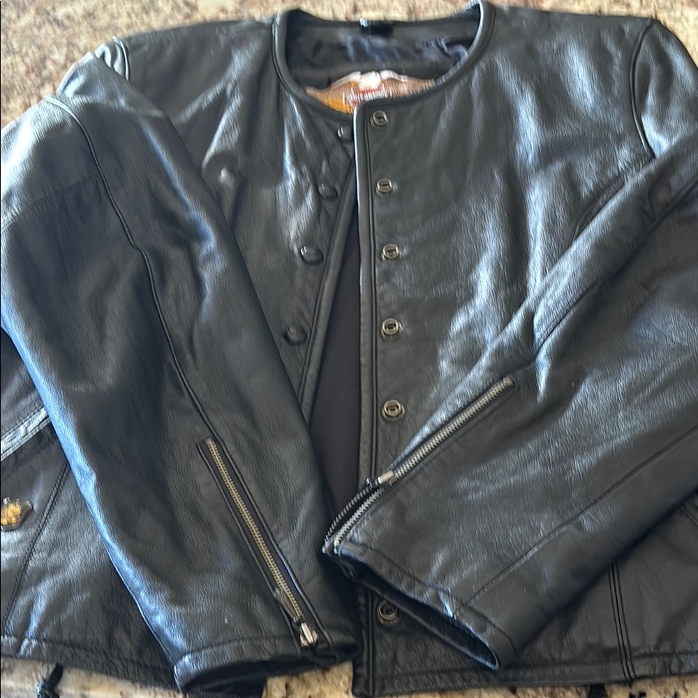 Black Leather Button-Up Jacket - image 4